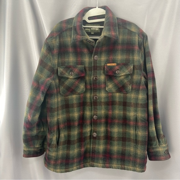Jeep Other - Vintage Jeep Sherpa Lined Plaid Flannel Button Down Shacket Jacket